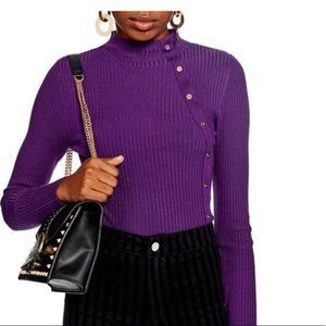 Topshop Purple Asymmetrical Button Ribbed Sweater